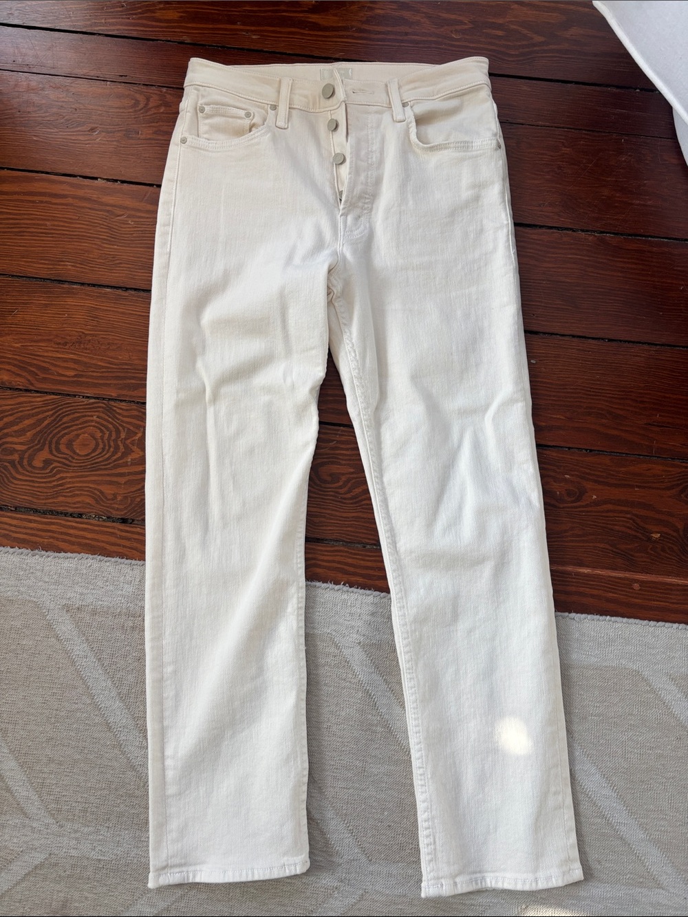 MOTHER TomCat Ankle Off White Button-Fly Jeans, Size 29 Cream Puffs
